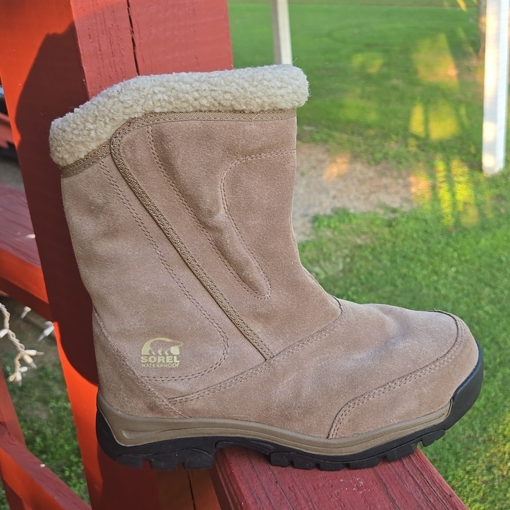 Sorel Beige Waterfall Boots Fleece Collar ZIP Waterproof Thinsulate Ultra US 8 - Picture 3 of 8